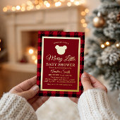 Elegant Gold Red Plaid Merry Little Baby Shower Folieneinladung