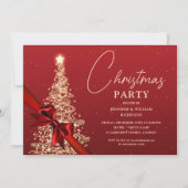 Elegant Gold Red Shimmering Xmas Tree Holiday Einladung (Vorderseite)