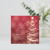 ELEGANT Gold Red Winter Christmas Tree Party Einladung (Stehend Vorderseite)