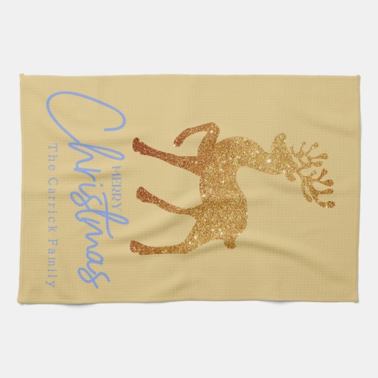 Elegant Gold Reindeer Frohe Weihnachtsschrift Geschirrtuch (Horizontal)