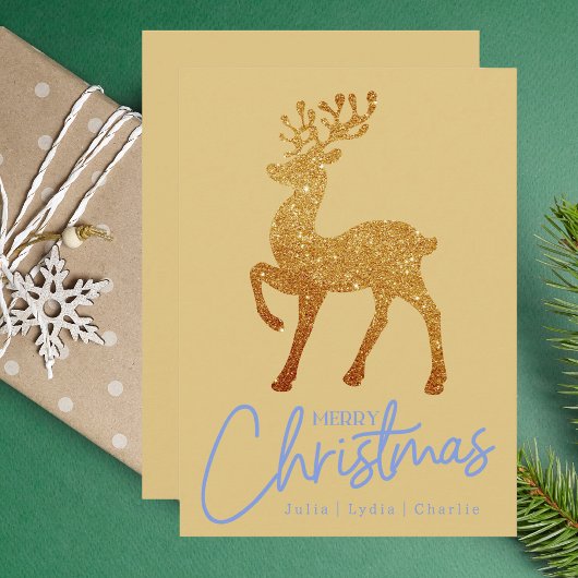 Elegant Gold Reindeer Frohe Weihnachtsschrift Mitteilungskarte