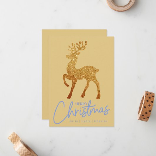 Elegant Gold Reindeer Frohe Weihnachtsschrift Mitteilungskarte (Vorderseite/Rückseite Beispiel)