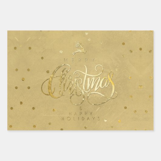 Elegant Gold Reindeer Gold Briefe Weihnachten Geschenkpapier Set (Vorderseite)