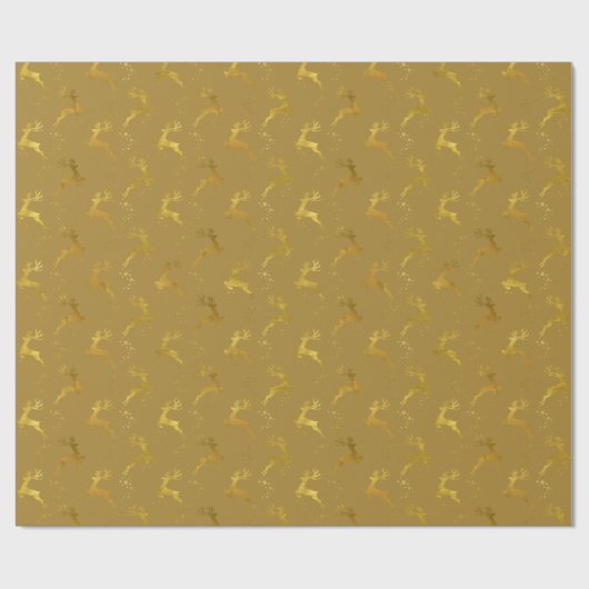 Elegant Gold Reindeer Mustard Weihnachtsfeiertag Geschenkpapier (Flach)