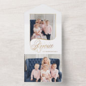 Elegant Gold Rejoice Calligraphy Script Foto All In One Einladung (Innen Boden)