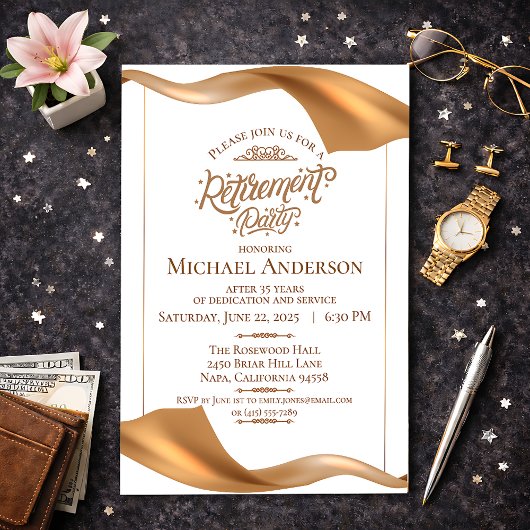 Elegant Gold Retirement Party Invitation Einladung
