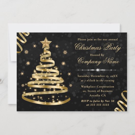 Elegant Gold Ribbon Tree Corporate Weihnachten Einladung (Vorderseite)