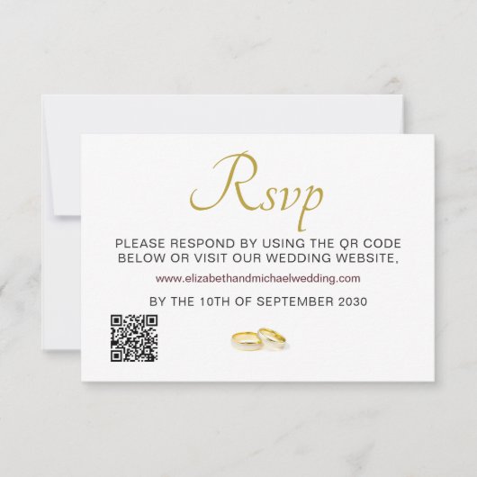 Elegant Gold Rings Wedding QR Code UAWG RSVP Karte (Vorderseite)