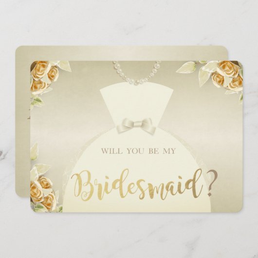 Elegant, Gold-Rose, Bride Dress Bridesmaid Card Einladung (Vorne/Hinten)