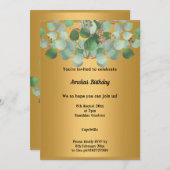 ELEGANT GOLD SAGE EUCALYPTUS BIRTHDAY PARTEI EINLADUNG (Vorne/Hinten)