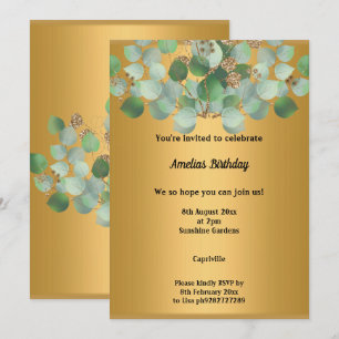 ELEGANT GOLD SAGE EUCALYPTUS BIRTHDAY PARTEI EINLADUNG