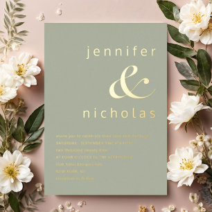 Elegant Gold Sage Green Ampersand Wedding Folieneinladung