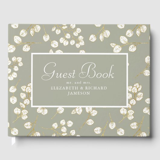Elegant Gold Sage Green Greenery Eukalyptus Blätte Gästebuch (Vorderseite)