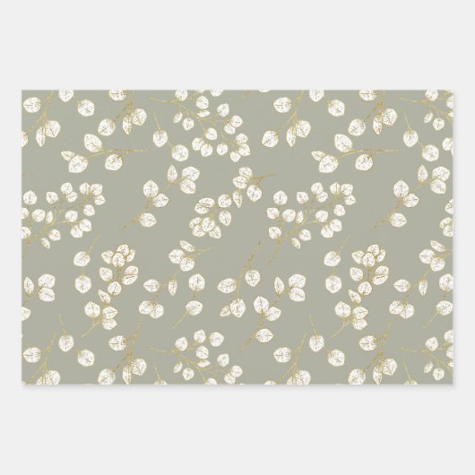 Elegant Gold Sage Green Greenery Eukalyptus Blätte Geschenkpapier Set (Vorderseite 3)