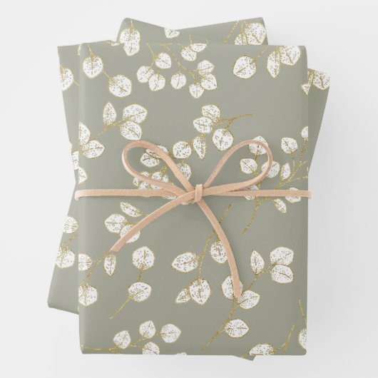 Elegant Gold Sage Green Greenery Eukalyptus Blätte Geschenkpapier Set (Beispiel)