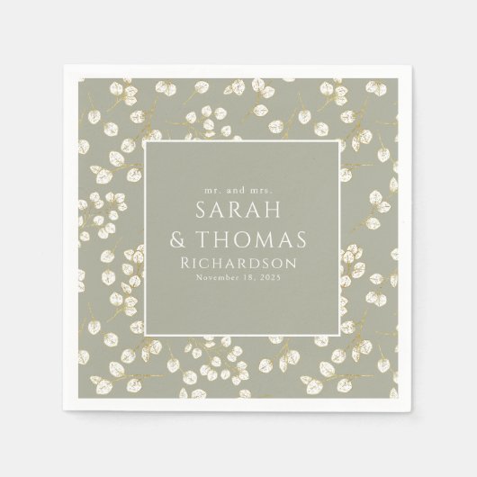 Elegant Gold Sage Green Greenery Eukalyptus Blätte Serviette (Vorderseite)