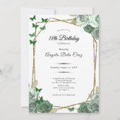 Elegant Gold Sage Green Rose 18th Birthday Debut  Einladung (Vorderseite)