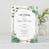Elegant Gold Sage Green Rose 18th Birthday Debut  Einladung (Stehend Vorderseite)