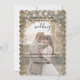 Elegant Gold Scalloped Photo Wedding Invitation Einladung
