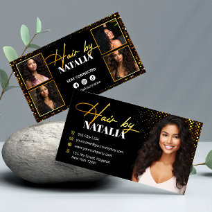 Elegant Gold Schwarz Glanz Foto Friseur Visitenkarte