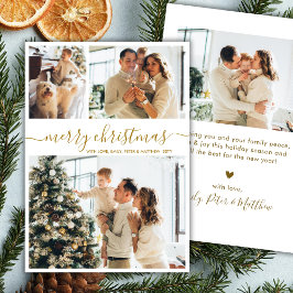 Elegant Gold Script 3 Photo Collage Christmas Feiertagskarte