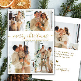 Elegant Gold Script 4 Photo Collage Christmas Feiertagskarte