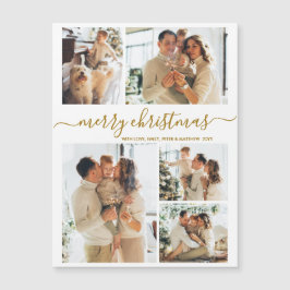 Elegant Gold Script 5 Photo Merry Christmas  Magnetkarte