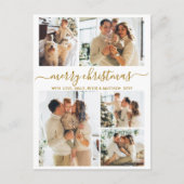 Elegant Gold Script 6 Photo Collage Christmas Postkarte (Vorderseite)