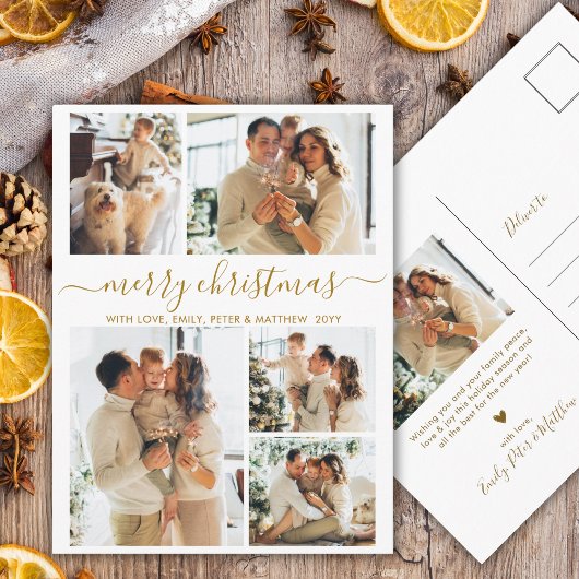 Elegant Gold Script 6 Photo Collage Christmas Postkarte