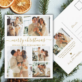 Elegant Gold Script 6 Photo Collage Christmas Postkarte