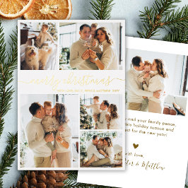 Elegant Gold Script 6 Photo Collage Christmas Real Folien Feiertagskarte
