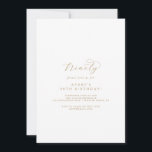 Elegant Gold Script 90. Geburtstagsparty Einladung<br><div class="desc">Diese elegante Goldene Drehbuch-Einladung zum 90. Geburtstag ist perfekt für eine einfache Geburtstagsfeier. Das minimalistische Gold-Weiß-Design besticht durch extravagante romantische Typografie mit modernem Glam-Stil. Anpassbar in jeder Farbe. Behalt das Design minimal und elegant,  wie es ist,  oder personalisiere es durch Hinzufügen von eigenen Grafiken und Kunstwerken.</div>