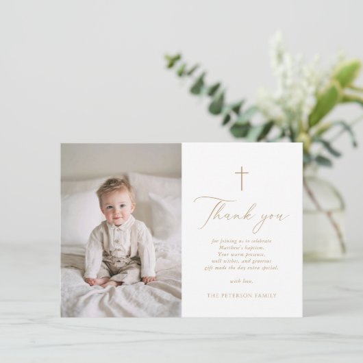 Elegant Gold Script Baptism Flat Thank You Card Dankeskarte (Stehend Vorderseite)