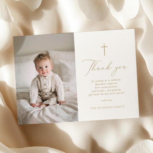 Elegant Gold Script Baptism Flat Thank You Card Dankeskarte