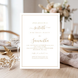 Elegant Gold Script Border 60. Geburtstagsparty Einladung