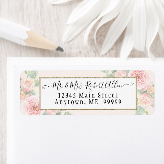 Elegant Gold Script Botanische Rosa Rose n Greener (Insitu)