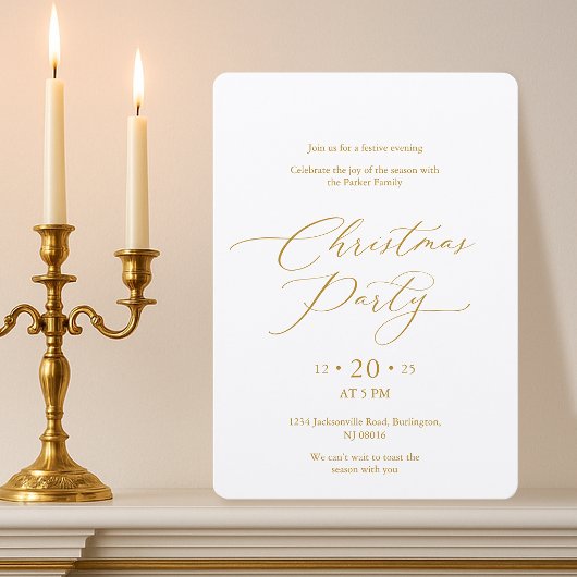 Elegant Gold Script Christmas Party Invitation Einladung