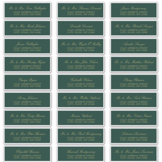 Elegant Gold Script Emerald Guest Address Labels (Vorderseite)