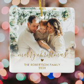Elegant Gold Script Family Photo Merry Christmas   Keramikornament