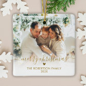 Elegant Gold Script Family Photo Merry Christmas   Keramikornament