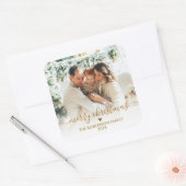 Elegant Gold Script Family Photo Merry Christmas  Quadratischer Aufkleber (Umschlag)