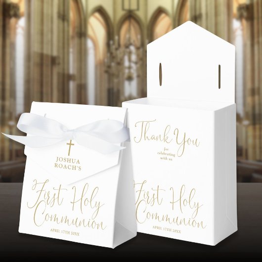 Elegant Gold Script First Holy Communion Geschenkschachtel