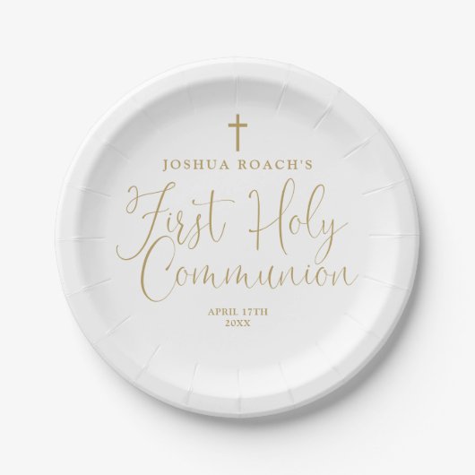 Elegant Gold Script First Holy Communion Pappteller (Vorderseite)