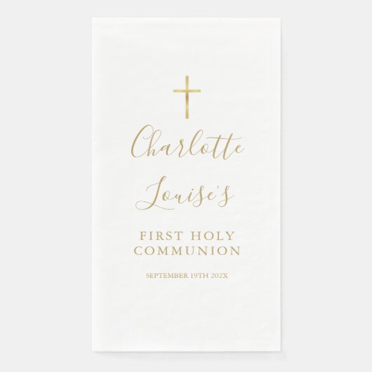 Elegant Gold Script First Holy Communion Serviette (Vorderseite)