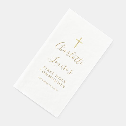 Elegant Gold Script First Holy Communion Serviette (Ecke)