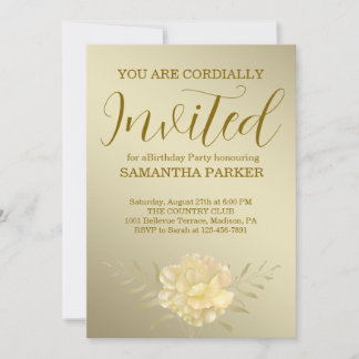 Elegant Gold Script Floral Birthday Einladung