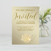 Elegant Gold Script Floral Birthday Einladung (Stehend Vorderseite)