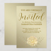 Elegant Gold Script Floral Birthday Einladung (Vorne/Hinten)