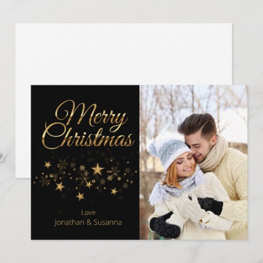 Elegant Gold Script Frohe Weihnachten Foto (Vorne/Hinten)