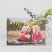 Elegant Gold Script Frohe Weihnachten Foto (Stehend Vorderseite)